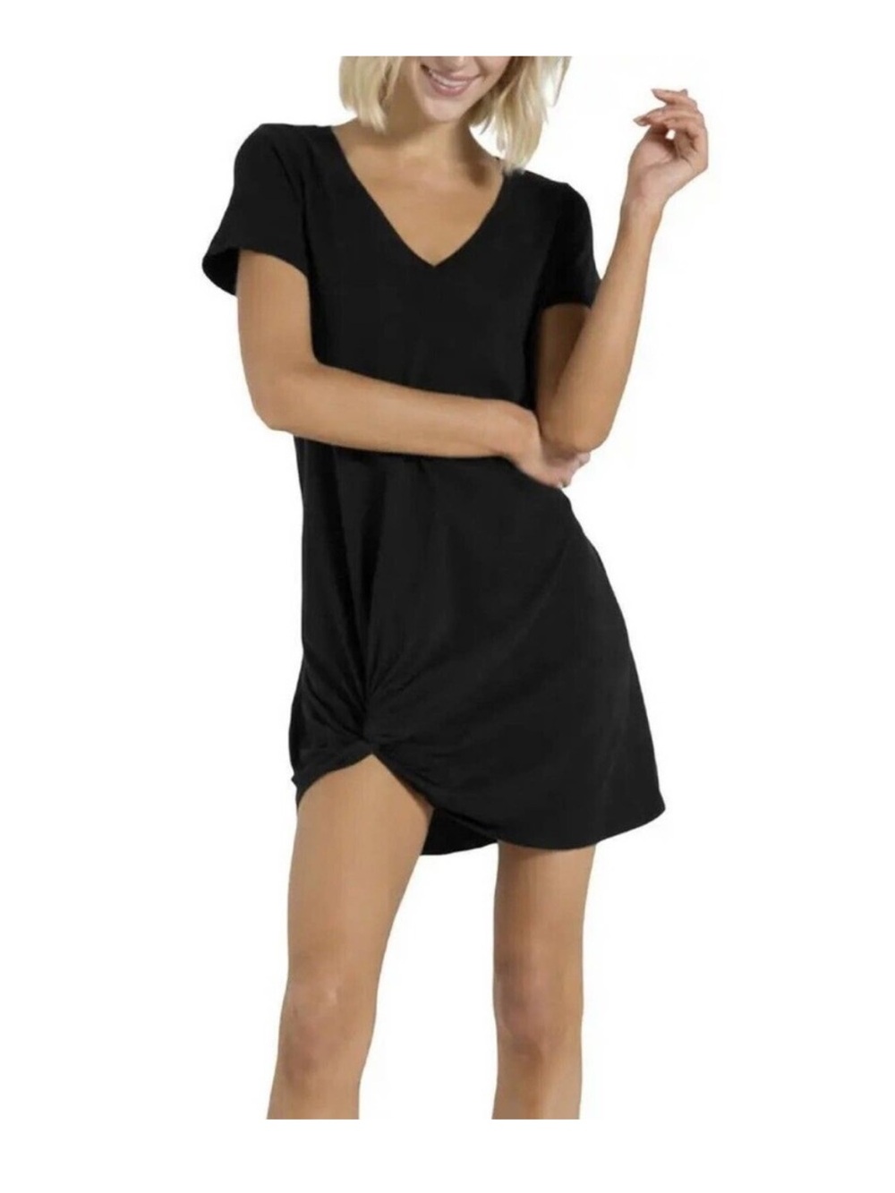 n:PHILANTHROPY Black Short Sleeve V-Neck Tee with Side Knot